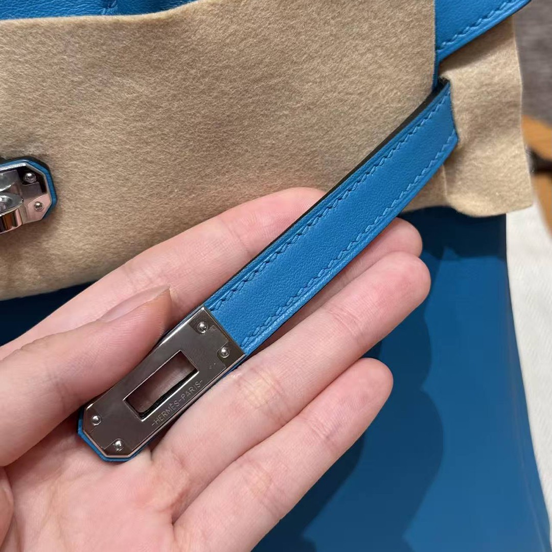 Hermes Birkin 25 Bag Handmade In Swift Calfskin Leather Silver Hardware B3 Blue Zanzibar - Image 12