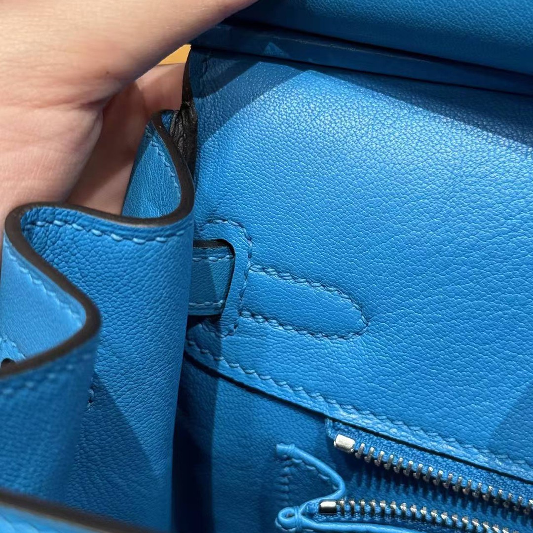 Hermes Birkin 25 Bag Handmade In Swift Calfskin Leather Silver Hardware B3 Blue Zanzibar - Image 11