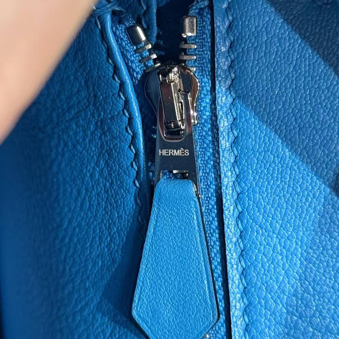 Hermes Birkin 25 Bag Handmade In Swift Calfskin Leather Silver Hardware B3 Blue Zanzibar - Image 9