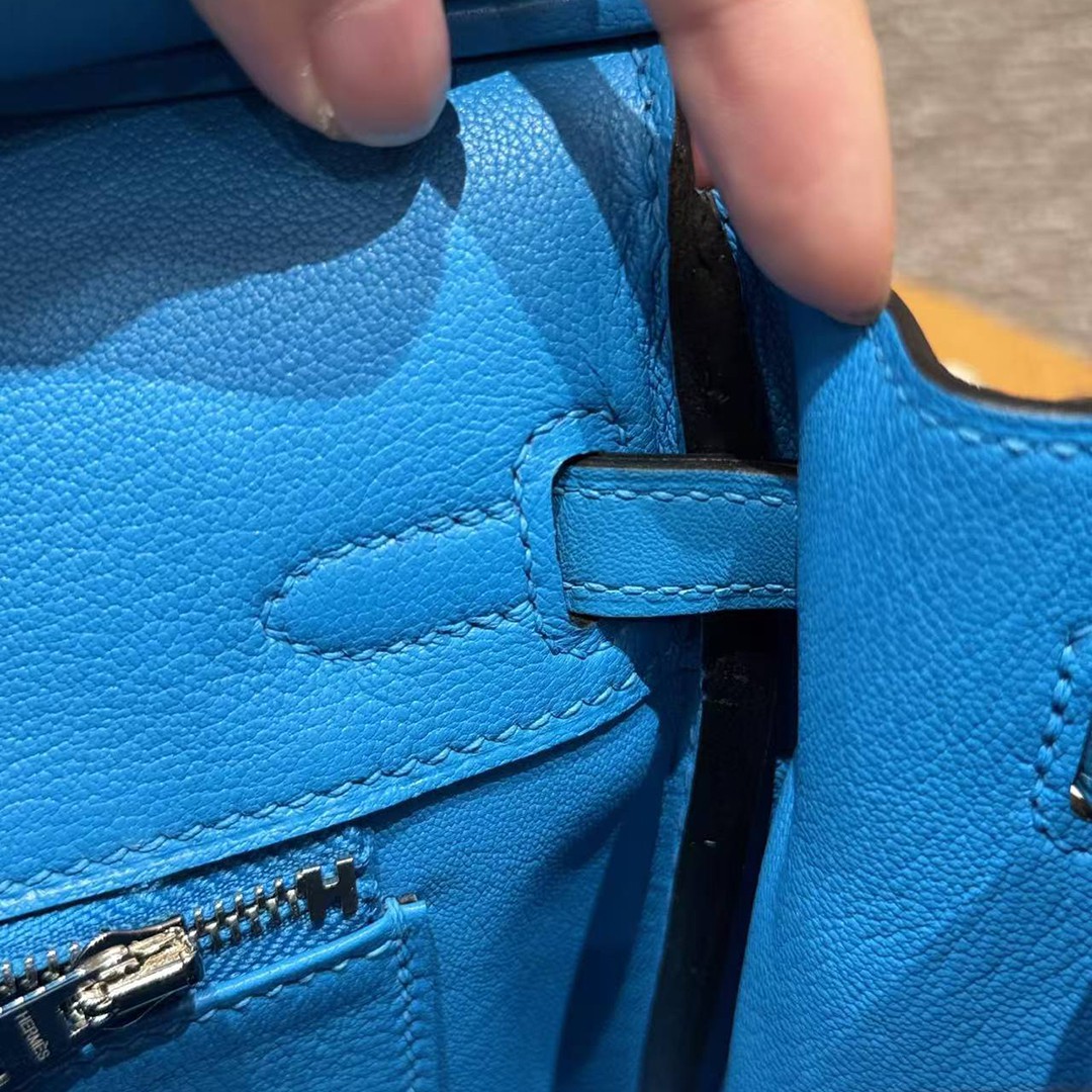 Hermes Birkin 25 Bag Handmade In Swift Calfskin Leather Silver Hardware B3 Blue Zanzibar - Image 8