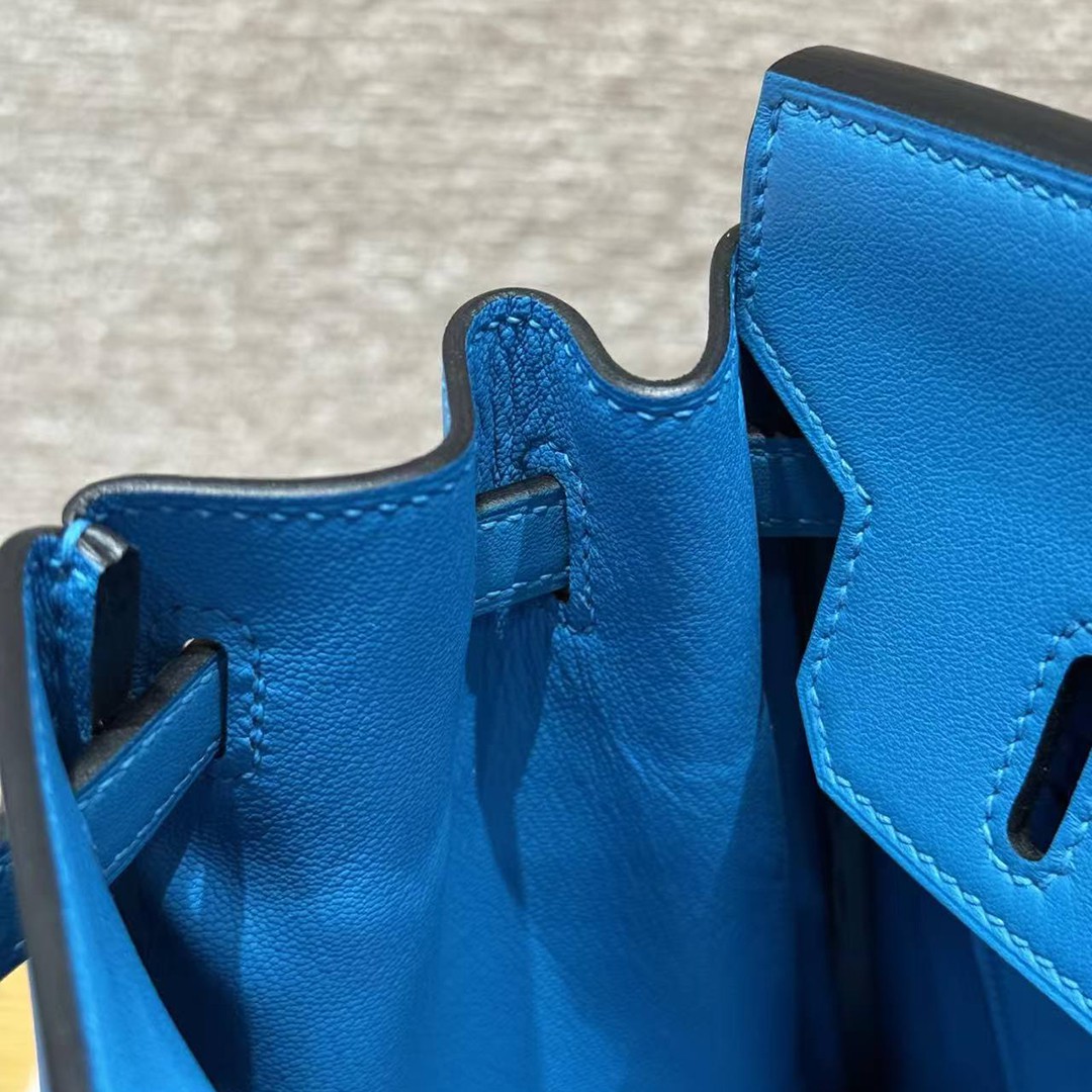 Hermes Birkin 25 Bag Handmade In Swift Calfskin Leather Silver Hardware B3 Blue Zanzibar - Image 7