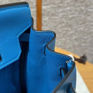 Hermes Birkin 25 Bag Handmade In Swift Calfskin Leather Silver Hardware B3 Blue Zanzibar - Image 6