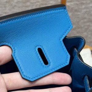Hermes Birkin 25 Bag Handmade In Swift Calfskin Leather Silver Hardware B3 Blue Zanzibar - Image 5
