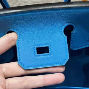 Hermes Birkin 25 Bag Handmade In Swift Calfskin Leather Silver Hardware B3 Blue Zanzibar - Image 4
