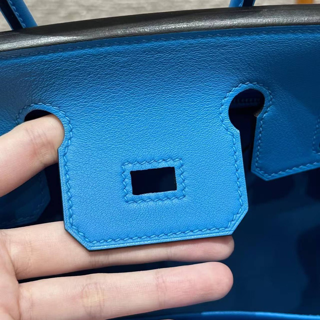 Hermes Birkin 25 Bag Handmade In Swift Calfskin Leather Silver Hardware B3 Blue Zanzibar - Image 4