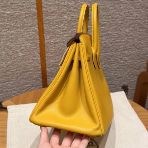 Hermès Birkin 25 Bag Handmade In Swift Calfskin Leather Silver Hardware T2 June Mango - Image 18