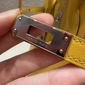 Hermès Birkin 25 Bag Handmade In Swift Calfskin Leather Silver Hardware T2 June Mango - Image 14