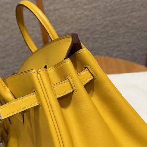 Hermès Birkin 25 Bag Handmade In Swift Calfskin Leather Silver Hardware T2 June Mango - Image 10