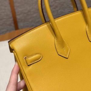 Hermès Birkin 25 Bag Handmade In Swift Calfskin Leather Silver Hardware T2 June Mango - Image 9