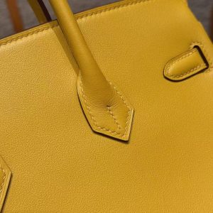 Hermès Birkin 25 Bag Handmade In Swift Calfskin Leather Silver Hardware T2 June Mango - Image 8