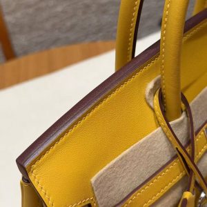 Hermès Birkin 25 Bag Handmade In Swift Calfskin Leather Silver Hardware T2 June Mango - Image 7