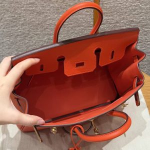 Hermès Birkin 25 Bag Handmade In Swift Leather Gold Hardware 9J Feu - Image 17