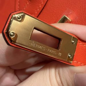 Hermès Birkin 25 Bag Handmade In Swift Leather Gold Hardware 9J Feu - Image 16