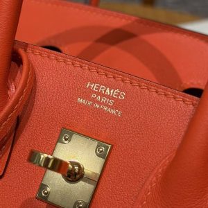 Hermès Birkin 25 Bag Handmade In Swift Leather Gold Hardware 9J Feu - Image 15