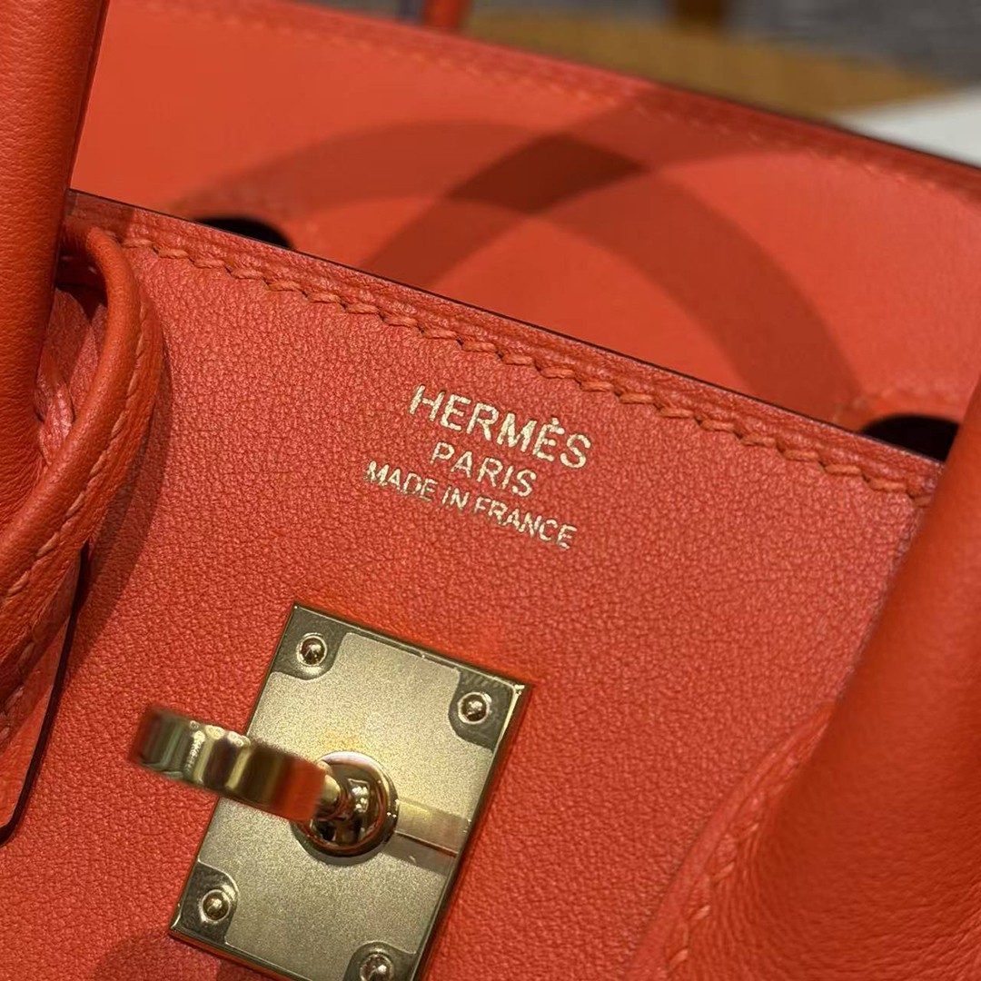Hermès Birkin 25 Bag Handmade In Swift Leather Gold Hardware 9J Feu - Image 15