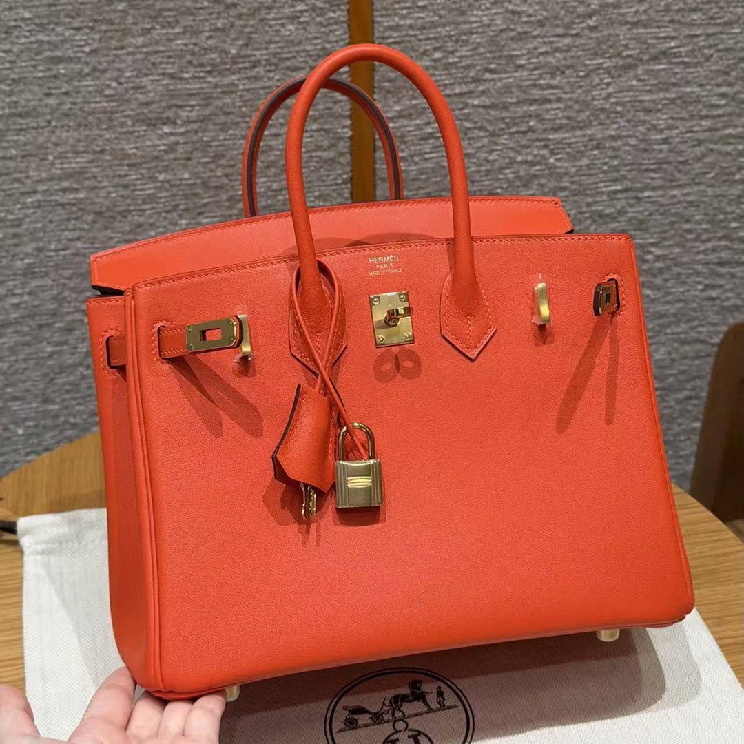 Hermès Birkin 25 Bag Handmade In Swift Leather Gold Hardware 9J Feu - Image 13
