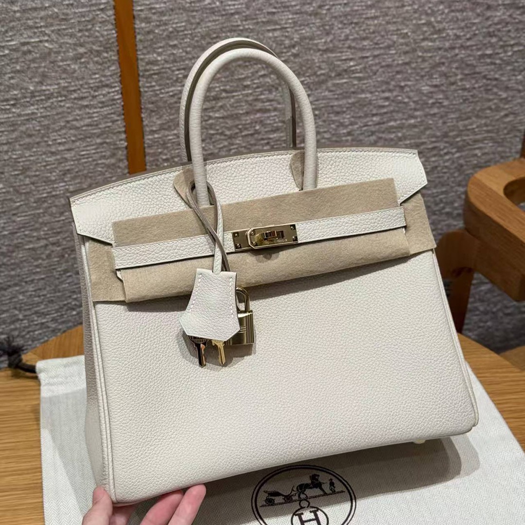Hermès Birkin 25 Bag Handmade In Togo Calfskin Leather Gold Hardware 10 Craie - Image 2