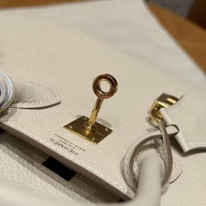 Hermès Birkin 25 Bag Handmade In Togo Calfskin Leather Gold Hardware 10 Craie - Image 11