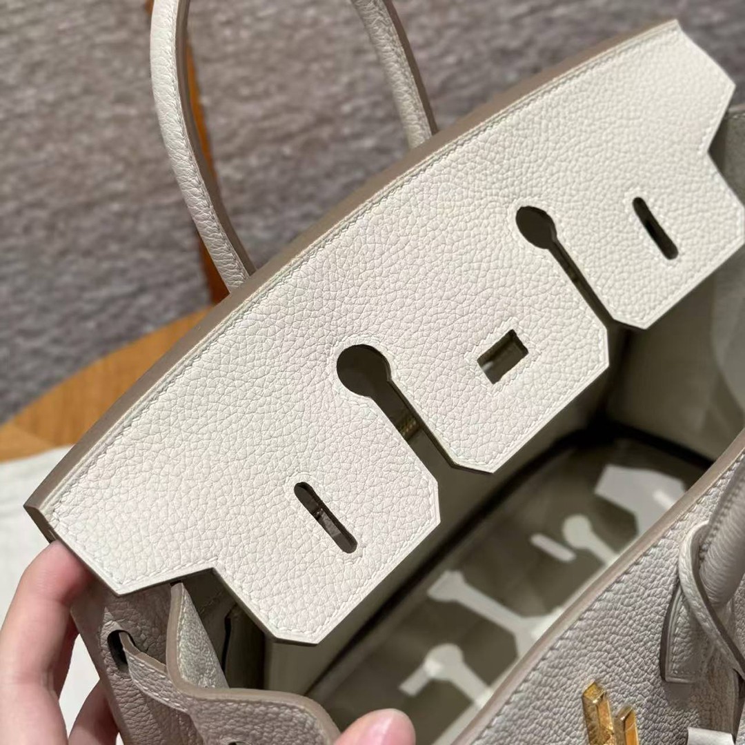 Hermès Birkin 25 Bag Handmade In Togo Calfskin Leather Gold Hardware 10 Craie - Image 6