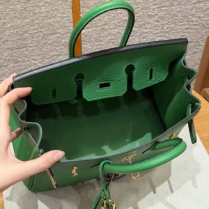Hermes Birkin 25 Bag Handmade In Togo Calfskin Leather Gold Hardware 1K Bambou - Image 14