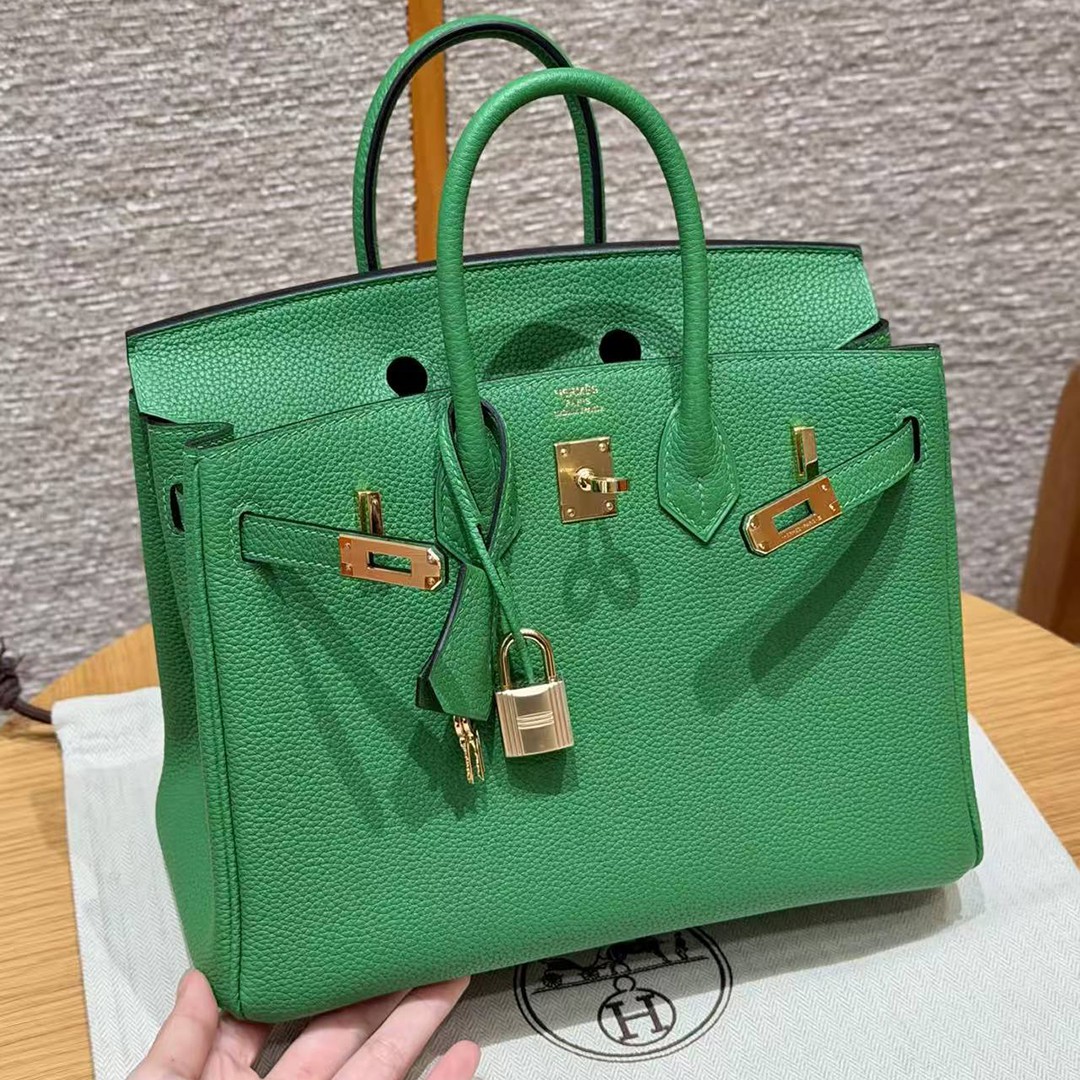 Hermes Birkin 25 Bag Handmade In Togo Calfskin Leather Gold Hardware 1K Bambou - Image 10