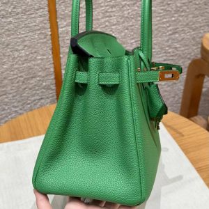 Hermes Birkin 25 Bag Handmade In Togo Calfskin Leather Gold Hardware 1K Bambou - Image 9