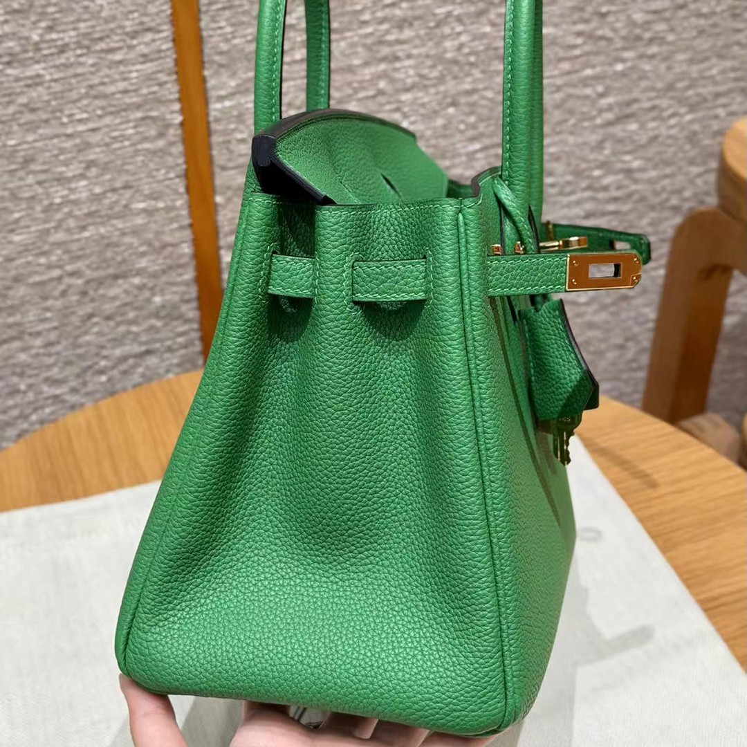Hermes Birkin 25 Bag Handmade In Togo Calfskin Leather Gold Hardware 1K Bambou - Image 9