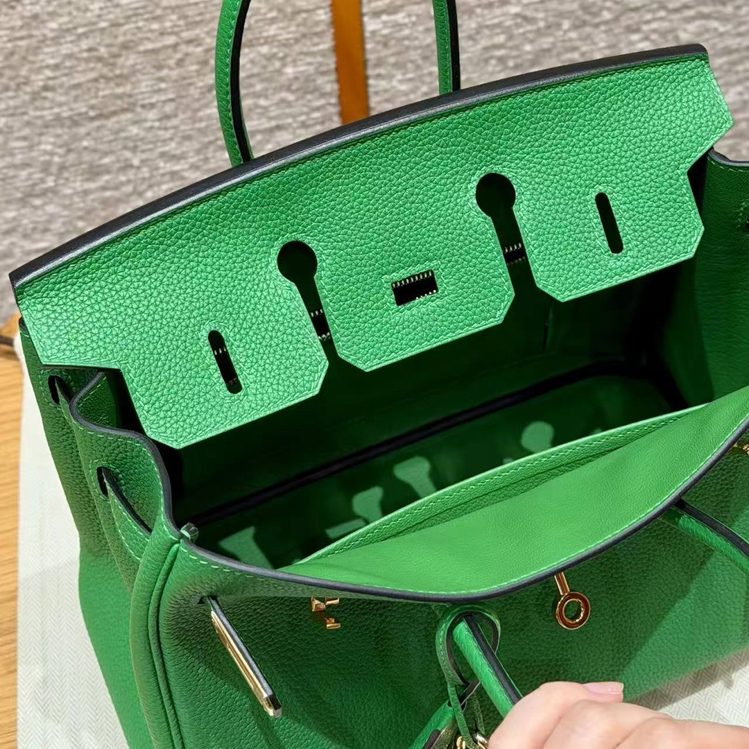 Hermes Birkin 25 Bag Handmade In Togo Calfskin Leather Gold Hardware 1K Bambou - Image 8