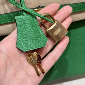 Hermes Birkin 25 Bag Handmade In Togo Calfskin Leather Gold Hardware 1K Bambou - Image 3