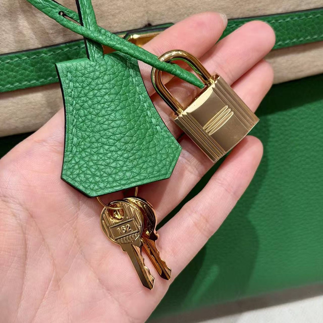 Hermes Birkin 25 Bag Handmade In Togo Calfskin Leather Gold Hardware 1K Bambou - Image 3