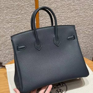 Alternative view of Hermes Birkin 25 Bag Handmade In Togo Calfskin Leather Gold Hardware 2Z Blue Nuit