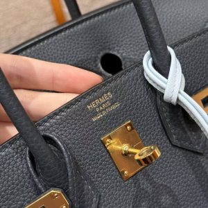 Hermes Birkin 25 Bag Handmade In Togo Calfskin Leather Gold Hardware 2Z Blue Nuit - Image 18