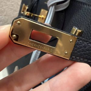 Hermes Birkin 25 Bag Handmade In Togo Calfskin Leather Gold Hardware 2Z Blue Nuit - Image 16