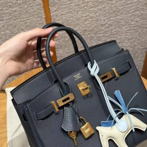 Hermes Birkin 25 Bag Handmade In Togo Calfskin Leather Gold Hardware 2Z Blue Nuit - Image 14