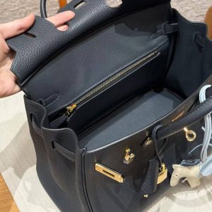 Hermes Birkin 25 Bag Handmade In Togo Calfskin Leather Gold Hardware 2Z Blue Nuit - Image 11