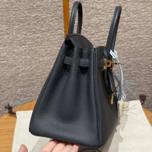 Hermes Birkin 25 Bag Handmade In Togo Calfskin Leather Gold Hardware 2Z Blue Nuit - Image 9
