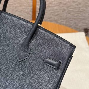 Hermes Birkin 25 Bag Handmade In Togo Calfskin Leather Gold Hardware 2Z Blue Nuit - Image 8