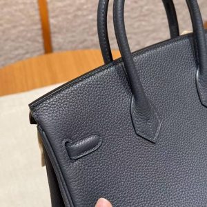 Hermes Birkin 25 Bag Handmade In Togo Calfskin Leather Gold Hardware 2Z Blue Nuit - Image 7