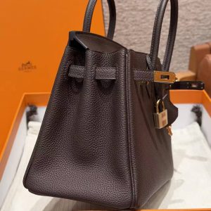 Hermès Birkin 25 Bag Handmade In Togo Calfskin Leather Gold Hardware 47 Chocolate - Image 19