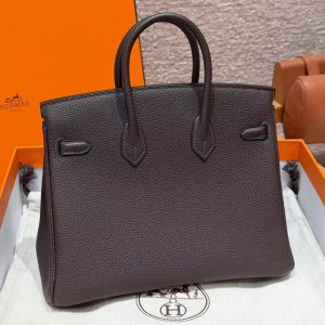 Hermès Birkin 25 Bag Handmade In Togo Calfskin Leather Gold Hardware 47 Chocolate - Image 10