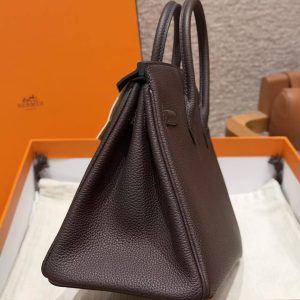 Hermès Birkin 25 Bag Handmade In Togo Calfskin Leather Gold Hardware 47 Chocolate - Image 8