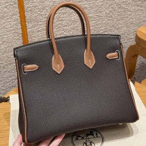 Hermès Birkin 25 Bag Handmade In Togo Calfskin Leather Gold Hardware 47 Chocolate 37 Gold - Image 20