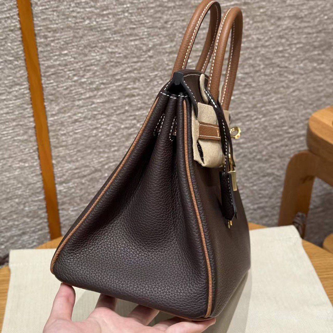 Hermès Birkin 25 Bag Handmade In Togo Calfskin Leather Gold Hardware 47 Chocolate 37 Gold - Image 19