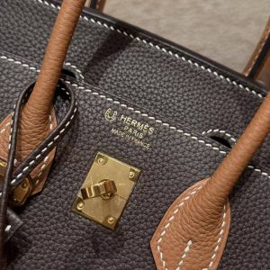 Hermès Birkin 25 Bag Handmade In Togo Calfskin Leather Gold Hardware 47 Chocolate 37 Gold - Image 15
