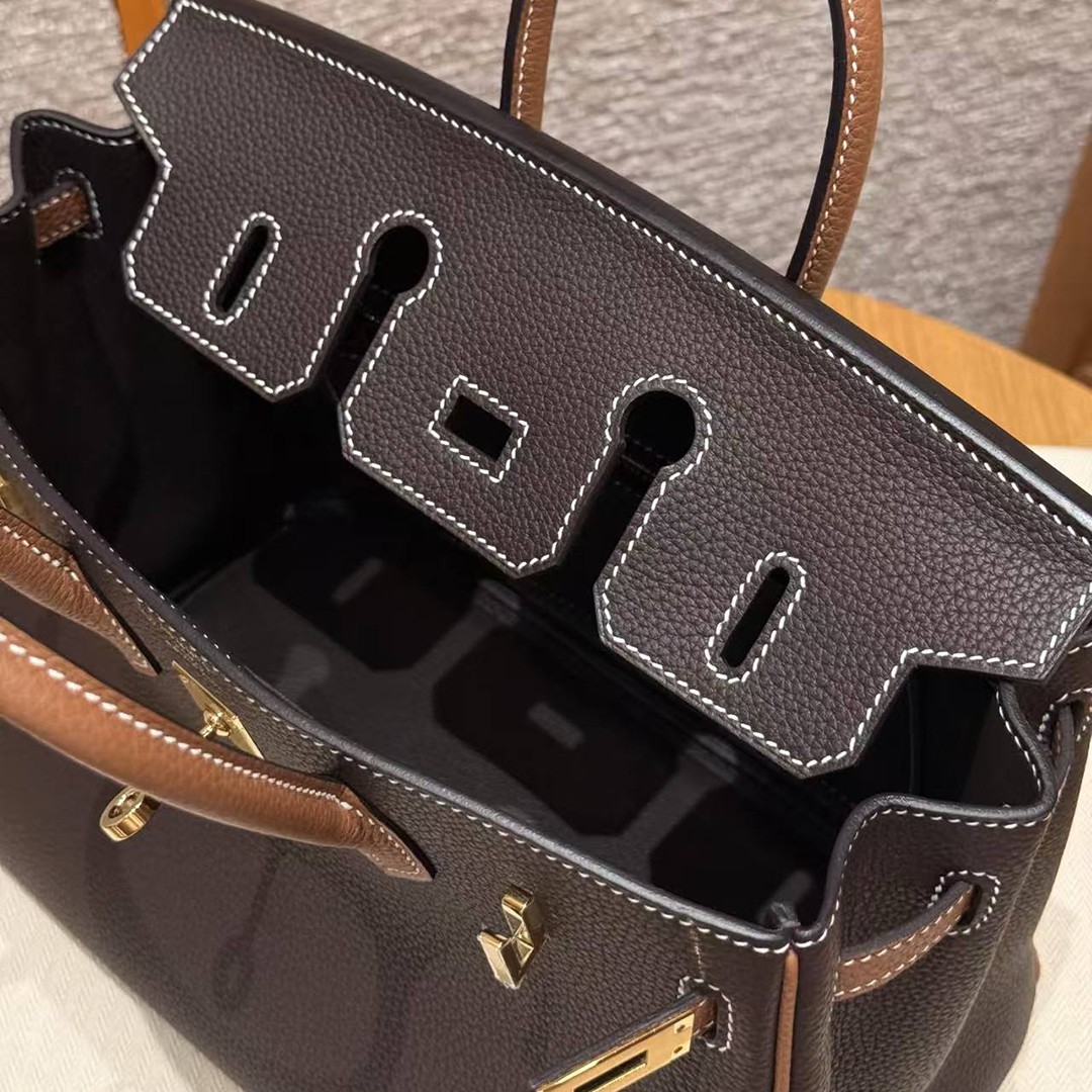 Hermès Birkin 25 Bag Handmade In Togo Calfskin Leather Gold Hardware 47 Chocolate 37 Gold - Image 11