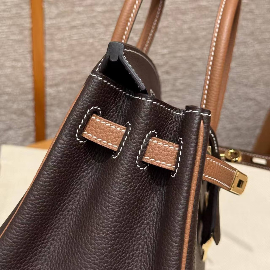 Hermès Birkin 25 Bag Handmade In Togo Calfskin Leather Gold Hardware 47 Chocolate 37 Gold - Image 5