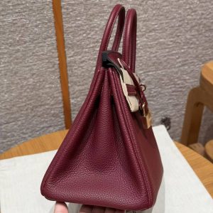 Hermès Birkin 25 Bag Handmade In Togo Calfskin Leather Gold Hardware 55 Rouge H - Image 20