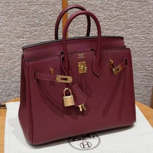 Hermès Birkin 25 Bag Handmade In Togo Calfskin Leather Gold Hardware 55 Rouge H - Image 12
