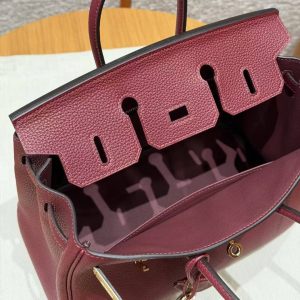 Hermès Birkin 25 Bag Handmade In Togo Calfskin Leather Gold Hardware 55 Rouge H - Image 10