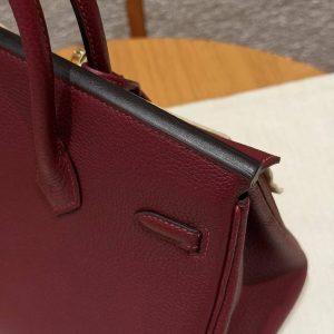 Hermès Birkin 25 Bag Handmade In Togo Calfskin Leather Gold Hardware 55 Rouge H - Image 7